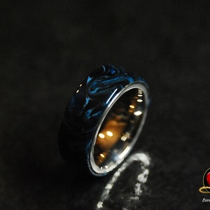 Handcrafted Blue Abyss Acrylic Ring Stainless Steel Core, 6mm & 8mm Wide