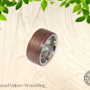 Bentwood Makore Wood Ring with 10mm Stainless Steel Comfort Core - Handcrafted - FREE SHIPPING