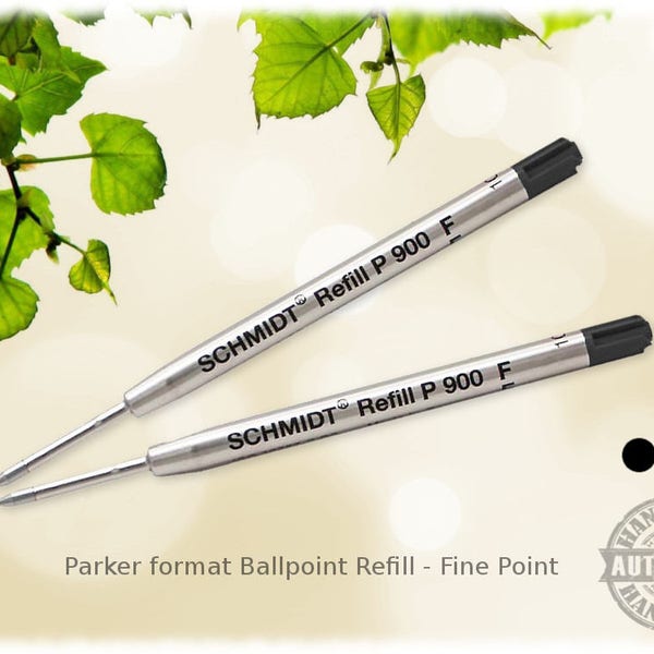 Set of 2 Schmidt Refill P900 F Parker style Ballpoint Ink, Black / Blue - Fine Point - Fits many Ballpoint pens sold on Etsy