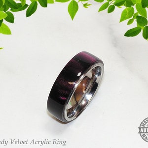 Burgunder Rubin roter Acryl Ring in 8mm Edelstahl Komfort Kern, Handarbeit - kostenloser Versand