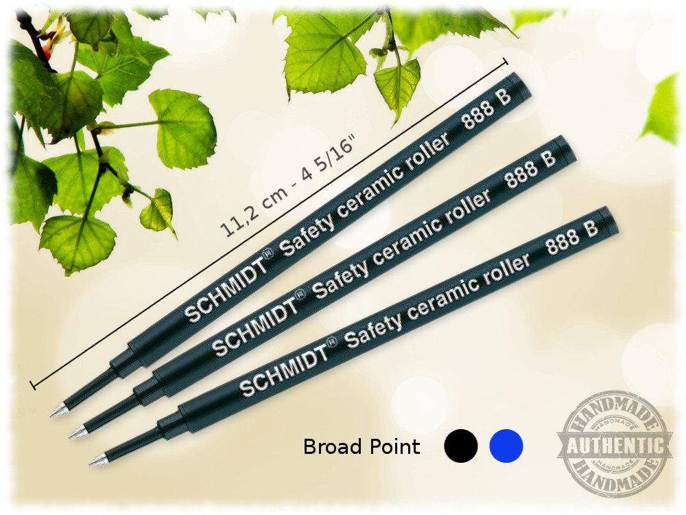 3 Pack Schmidt 888 Broad Ceramic Roller Ball Ink Refills Replaces