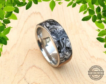 Hybridz Coolibah Burl Wood Ring with 8mm Stainless Steel Comfort Core - Handcrafted - FREE SHIPPING