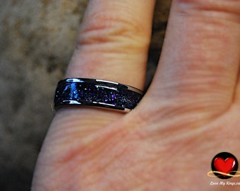 Handgefertigter Lila Galactic Stardust Ring Edelstahlband mit flacher Kante