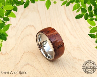 Yucatan Rose Holz Ring 8 mm Edelstahl Comfortkern - Handarbeit