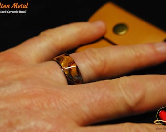 Handgefertigter geschmolzener Acrylring mit schwarzem Keramikkern und 6 mm & 8 mm Band