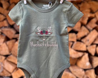 Body de bebé High Seat Buddy, mono de caza para bebé, regalo bordado para cazadores, mono de bebé personalizado para caza.
