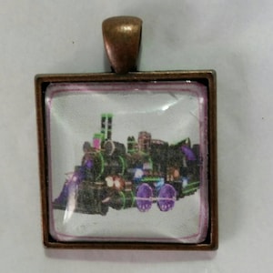 Steampunk Train Necklace Pendant, Steam Locomotive, Fantasy Art Pendant, Original Art