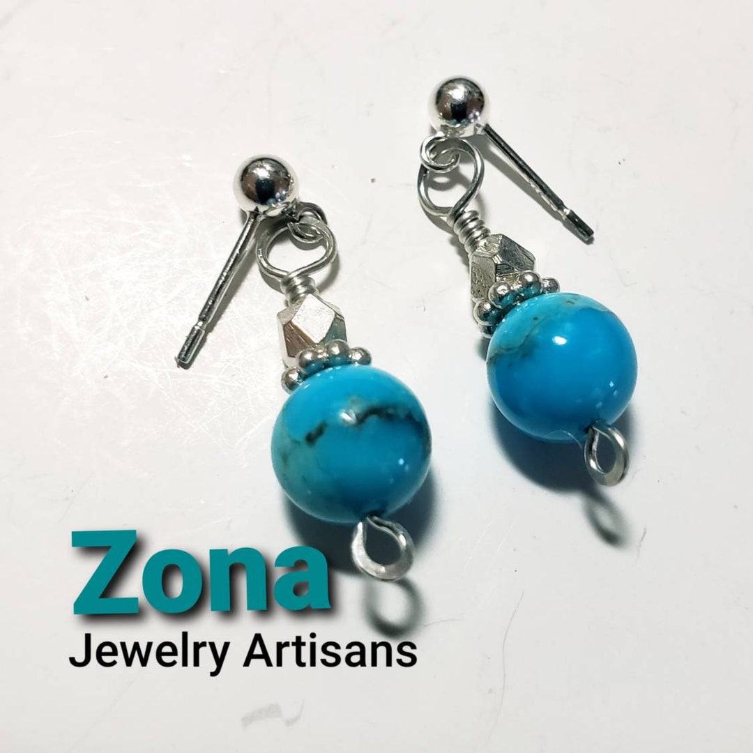 Kingman Turquoise Sterling Silver Post Earrings: Artisan Handmade - Etsy