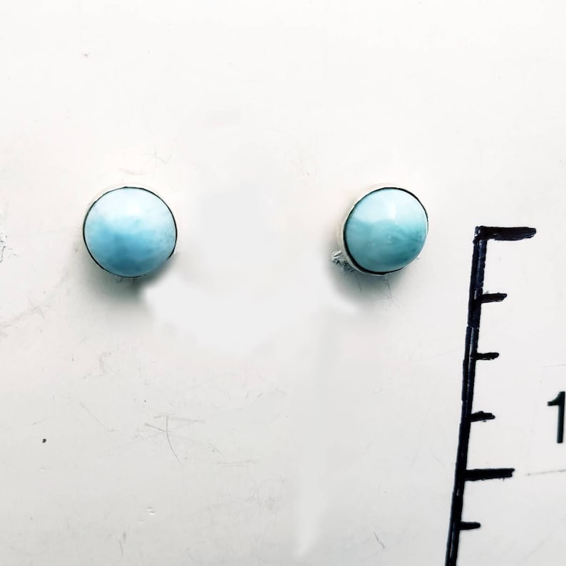 Larimar 8mm Sterling Silver Stud Earrings, Larimar Earrings, Larimar Stud Earrings, Sterling Silver Post Earrings, Genuine Natural Larimar image 6