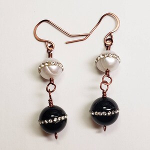 Natural Pearl Genuine Onyx Dangle Earrings, Pearl Earrings, Onyx Earrings, Black and White Earrings image 5