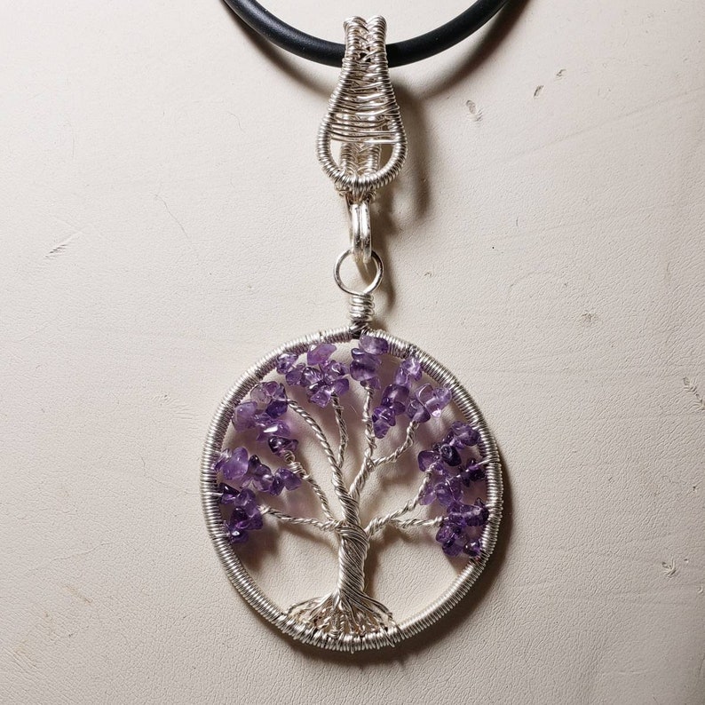 Tree of Life Necklace, Amethyst Pendant, Wire Wrapped Pendant, Family Tree Pendant, Choice of Gemstones, Choice of Finish, Free Shipping image 8