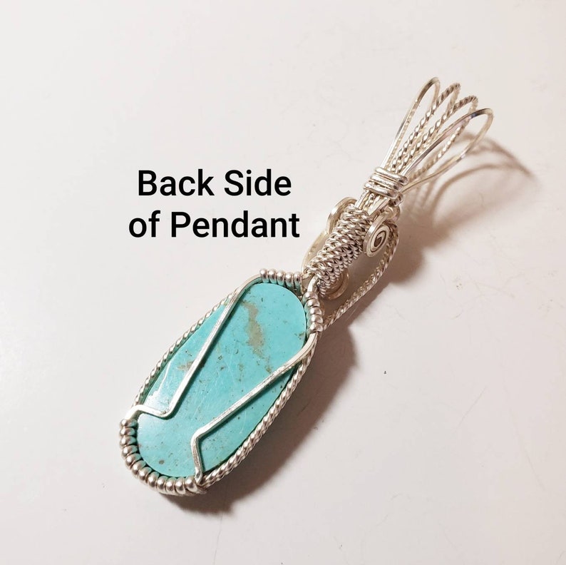 Kingman Turquoise Silver Wire Wrapped Pendant, Hand Cut Turquoise Pendant, Handmade Wire Wrap Bezel Bale, Jewelry Gift for Her image 5