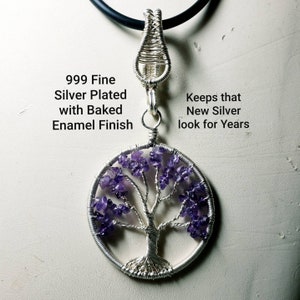 Tree of Life Necklace, Amethyst Pendant, Wire Wrapped Pendant, Family Tree Pendant, Choice of Gemstones, Choice of Finish, Free Shipping image 4