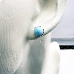 Larimar 8mm Sterling Silver Stud Earrings, Larimar Earrings, Larimar Stud Earrings, Sterling Silver Post Earrings, Genuine Natural Larimar image 7