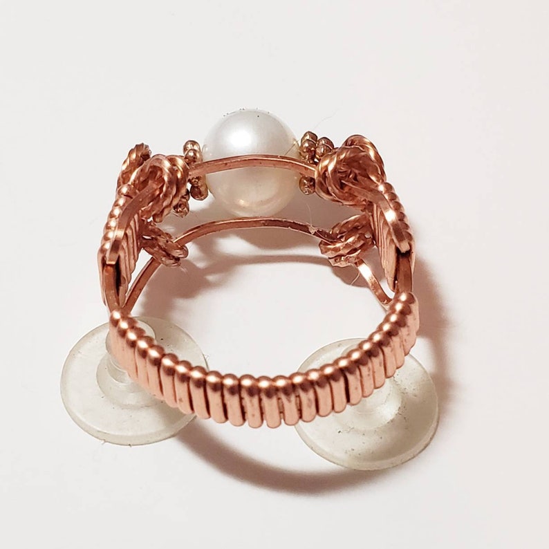 Cultured Pearl Copper Wire Wrapped Ring, Custom Made to Size, Wire Wrapped Ring, Non Tarnish Copper Ring, Genuine Cultured Pearl image 5