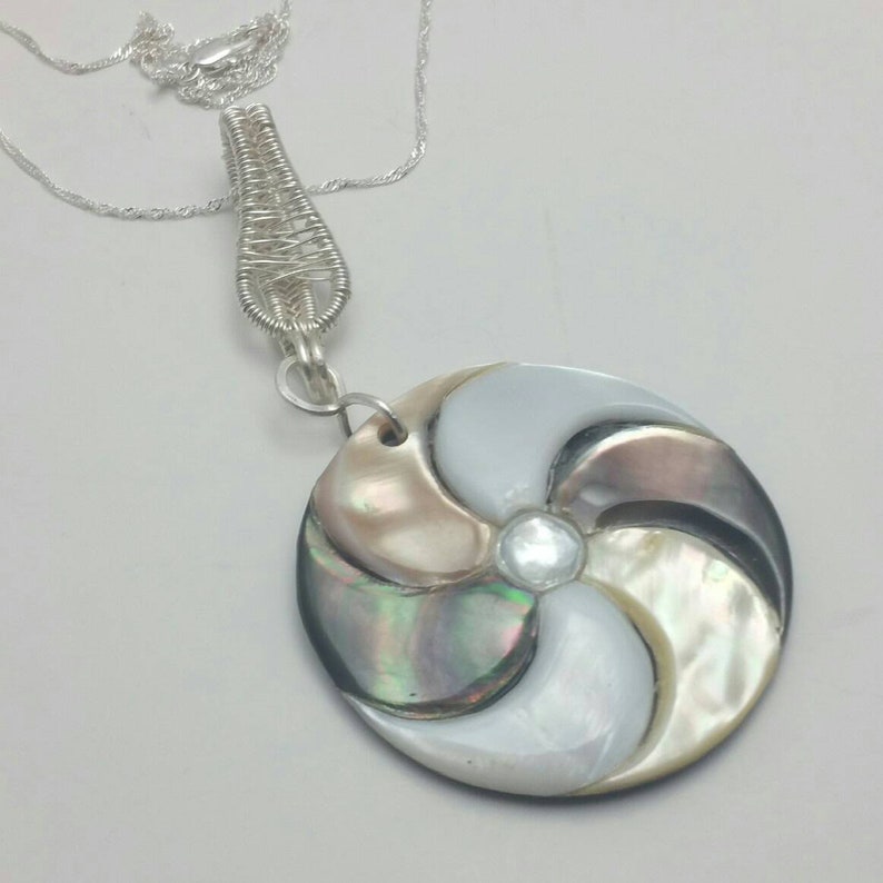 Mother of Pearl Pendant Necklace, Pearl Jewelry, Wire Wrapped Jewelry, Pearl Pendant Necklace, Gift Idea, Free Shipping image 7