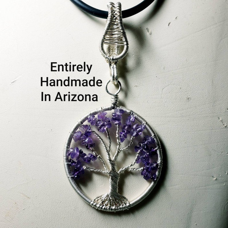 Tree of Life Necklace, Amethyst Pendant, Wire Wrapped Pendant, Family Tree Pendant, Choice of Gemstones, Choice of Finish, Free Shipping image 3