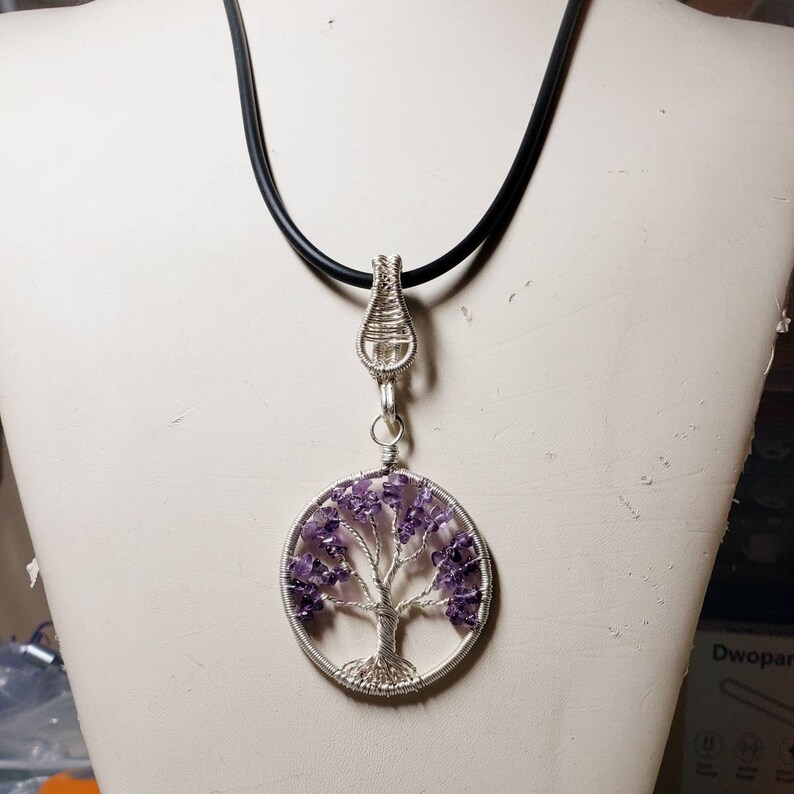 Tree of Life Necklace, Amethyst Pendant, Wire Wrapped Pendant, Family Tree Pendant, Choice of Gemstones, Choice of Finish, Free Shipping image 6