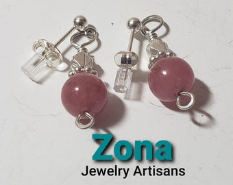 Rhodochrosite Sterling Silver Post Earrings Handmade