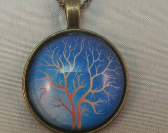 Tree of Life Necklace Pendant, Family Tree, Traditional Style Blue, Choice of Finish, Christmas Gift Idea, Fast Free Shipping