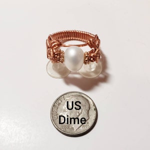 Cultured Pearl Copper Wire Wrapped Ring, Custom Made to Size, Wire Wrapped Ring, Non Tarnish Copper Ring, Genuine Cultured Pearl image 3