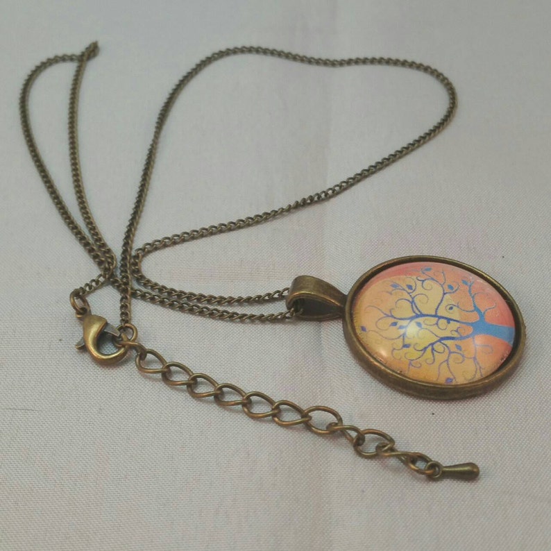 Tree of Life Necklace Pendant Family Tree Jewelry With Yellow Sun Art Picture Pendant Gift Idea for Woman or Man