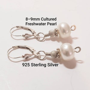 Pearl Sterling Silver Leverback Earrings, Pearl Earrings, 925 Sterling Silver Earrings, Leverback Earrings, Genuine Cultured Pearl, image 4