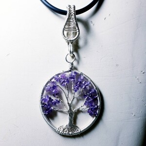 Tree of Life Necklace, Amethyst Pendant, Wire Wrapped Pendant, Family Tree Pendant, Choice of Gemstones, Choice of Finish, Free Shipping image 2