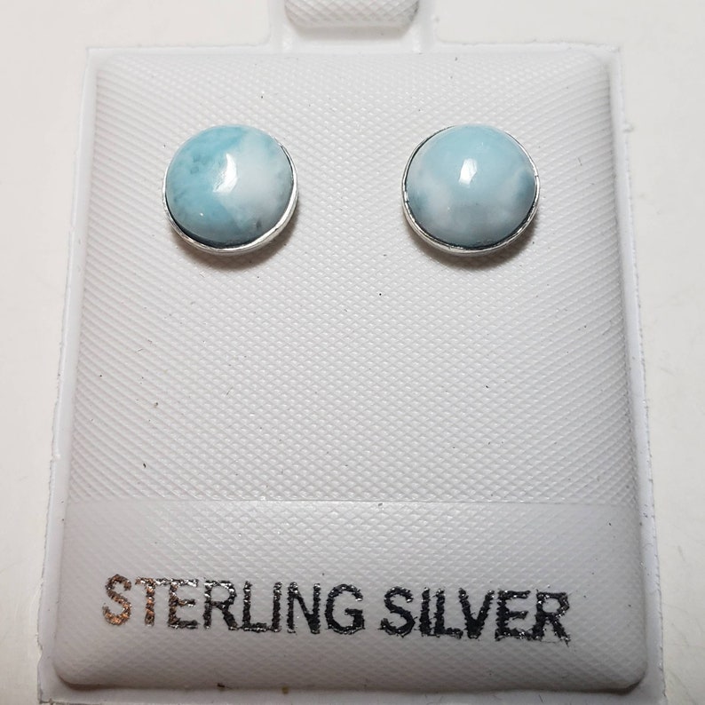 Larimar 8mm Sterling Silver Stud Earrings, Larimar Earrings, Larimar Stud Earrings, Sterling Silver Post Earrings, Genuine Natural Larimar image 9