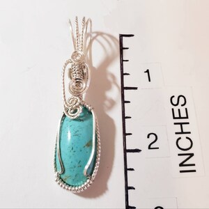 Kingman Turquoise Silver Wire Wrapped Pendant, Hand Cut Turquoise Pendant, Handmade Wire Wrap Bezel Bale, Jewelry Gift for Her image 8