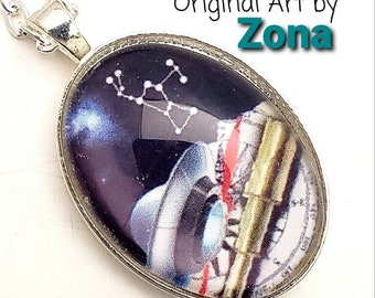 UFO Necklace, Orion Pendant, Star Gazing Necklace,  Looking Glass Pendant, Orion Constellation, Orion Nebula Pendant