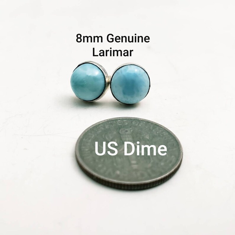 Larimar 8mm Sterling Silver Stud Earrings, Larimar Earrings, Larimar Stud Earrings, Sterling Silver Post Earrings, Genuine Natural Larimar image 5