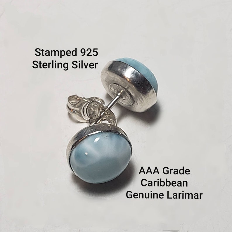 Larimar 8mm Sterling Silver Stud Earrings, Larimar Earrings, Larimar Stud Earrings, Sterling Silver Post Earrings, Genuine Natural Larimar image 2