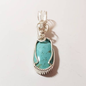 Kingman Turquoise Silver Wire Wrapped Pendant, Hand Cut Turquoise Pendant, Handmade Wire Wrap Bezel Bale, Jewelry Gift for Her image 10