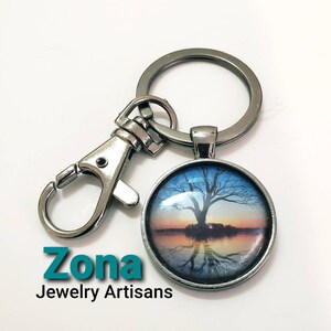 Tree Water Reflections Keychain, Tree of Life Keyring, Family Tree Key Ring with Lobster Claw, Gift Idea
