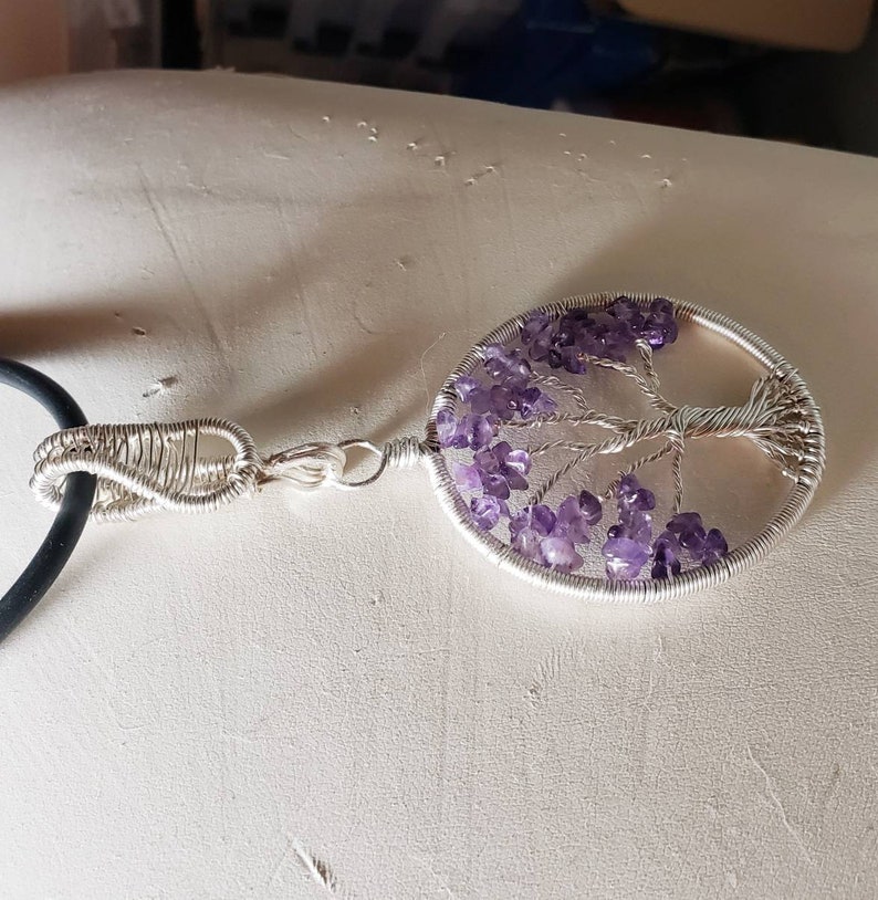 Tree of Life Necklace, Amethyst Pendant, Wire Wrapped Pendant, Family Tree Pendant, Choice of Gemstones, Choice of Finish, Free Shipping image 7