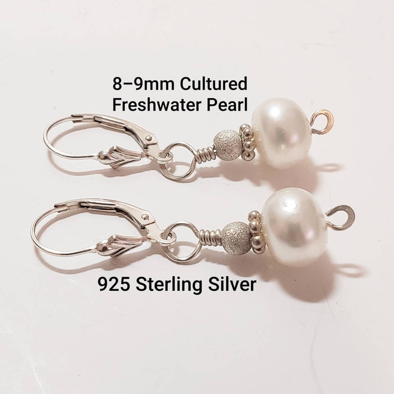 Pearl Sterling Silver Leverback Earrings, Pearl Earrings, 925 Sterling Silver Earrings, Leverback Earrings, Genuine Cultured Pearl, image 9