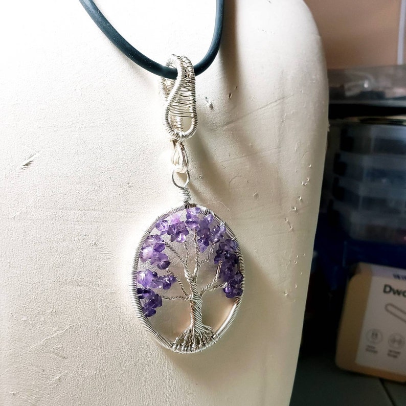 Tree of Life Necklace, Amethyst Pendant, Wire Wrapped Pendant, Family Tree Pendant, Choice of Gemstones, Choice of Finish, Free Shipping image 9