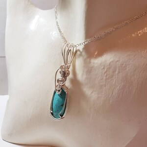 Kingman Turquoise Silver Wire Wrapped Pendant, Hand Cut Turquoise Pendant, Handmade Wire Wrap Bezel Bale, Jewelry Gift for Her image 6