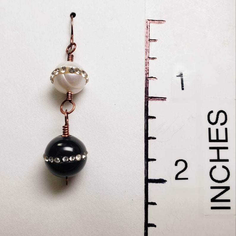 Natural Pearl Genuine Onyx Dangle Earrings, Pearl Earrings, Onyx Earrings, Black and White Earrings image 2