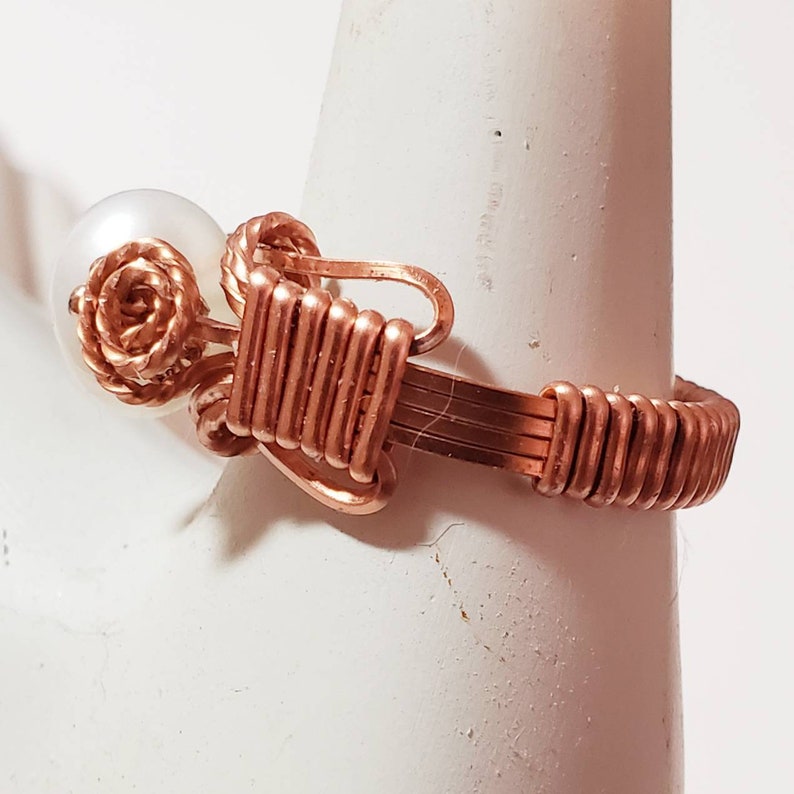 Cultured Pearl Copper Wire Wrapped Ring, Custom Made to Size, Wire Wrapped Ring, Non Tarnish Copper Ring, Genuine Cultured Pearl image 9