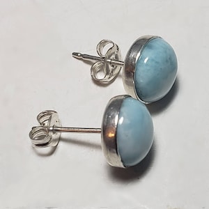 Larimar 8mm Sterling Silver Stud Earrings, Larimar Earrings, Larimar Stud Earrings, Sterling Silver Post Earrings, Genuine Natural Larimar image 8