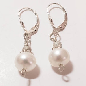 Pearl Sterling Silver Leverback Earrings, Pearl Earrings, 925 Sterling Silver Earrings, Leverback Earrings, Genuine Cultured Pearl, image 5