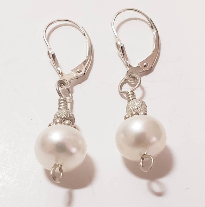 Pearl Sterling Silver Leverback Earrings, Pearl Earrings, 925 Sterling Silver Earrings, Leverback Earrings, Genuine Cultured Pearl, image 5