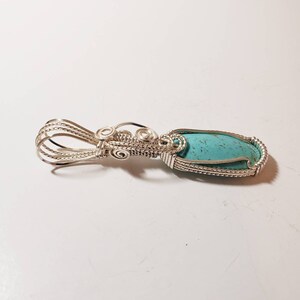 Kingman Turquoise Silver Wire Wrapped Pendant, Hand Cut Turquoise Pendant, Handmade Wire Wrap Bezel Bale, Jewelry Gift for Her image 4