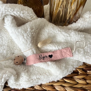 Personalized pacifier clip in cotton gauze