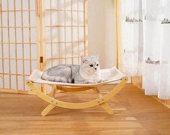 Cat wood rocking hammock, cat furniture,cat gift,cat rocking chair, removable and washable cat bed,pet bed,pet furniture,pet gift