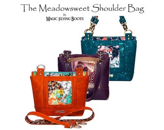PDF Bag Pattern: The Meadowsweet Shoulder Bag, with Iris Fold Panel, Exterior Zipper Pocket & 2 Interior Pockets