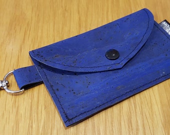Handmade Deep Blue Cork Purse / Wallet with Clip