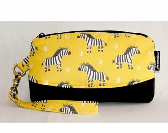 Handmade Black Cork & Cute Zebras Clematis Wristlet Clutch Bag